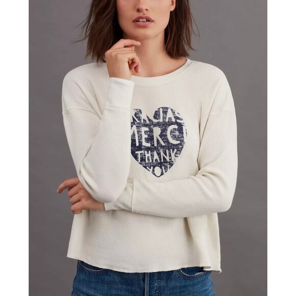 ANTHROPOLOGIE | Waffle Knit Merci Graphic Long Sleeve Top | Size Medium - Picture 1 of 9